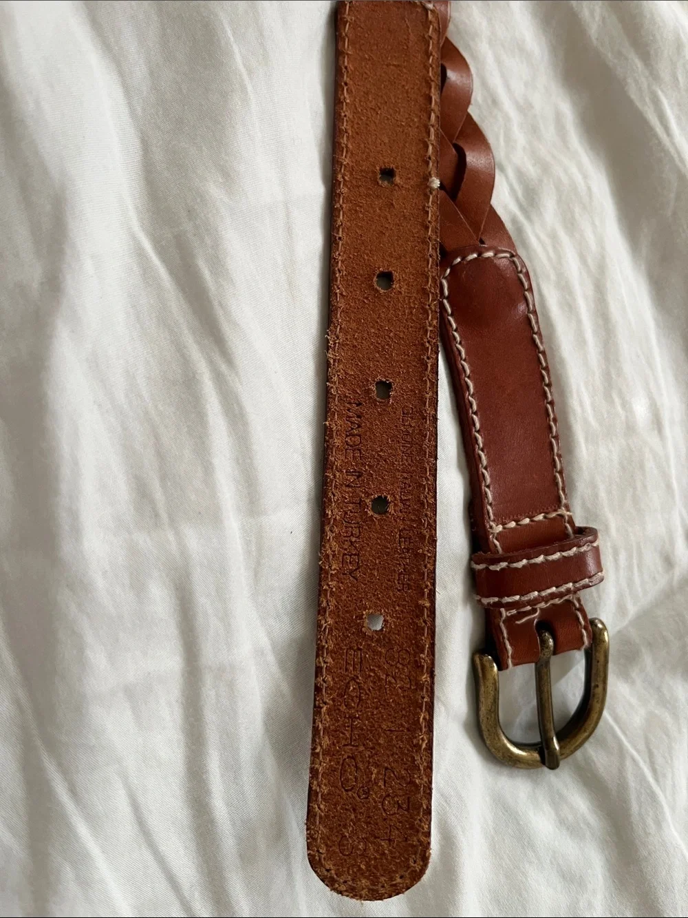 Echo Braided Leather Belt in Chestnut Brown with Silver Buckle